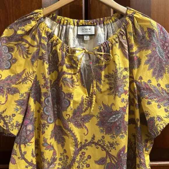 J. Crew Collection Tie-Neck Cotton Poplin Top in Ratti Golden Paisley XL - Picture 6 of 13